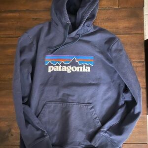 Patagonia Navy Hoodie with Mountain Graphic